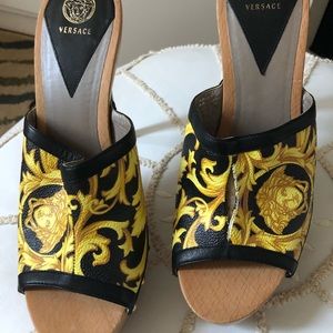 Versace leather high heel slides